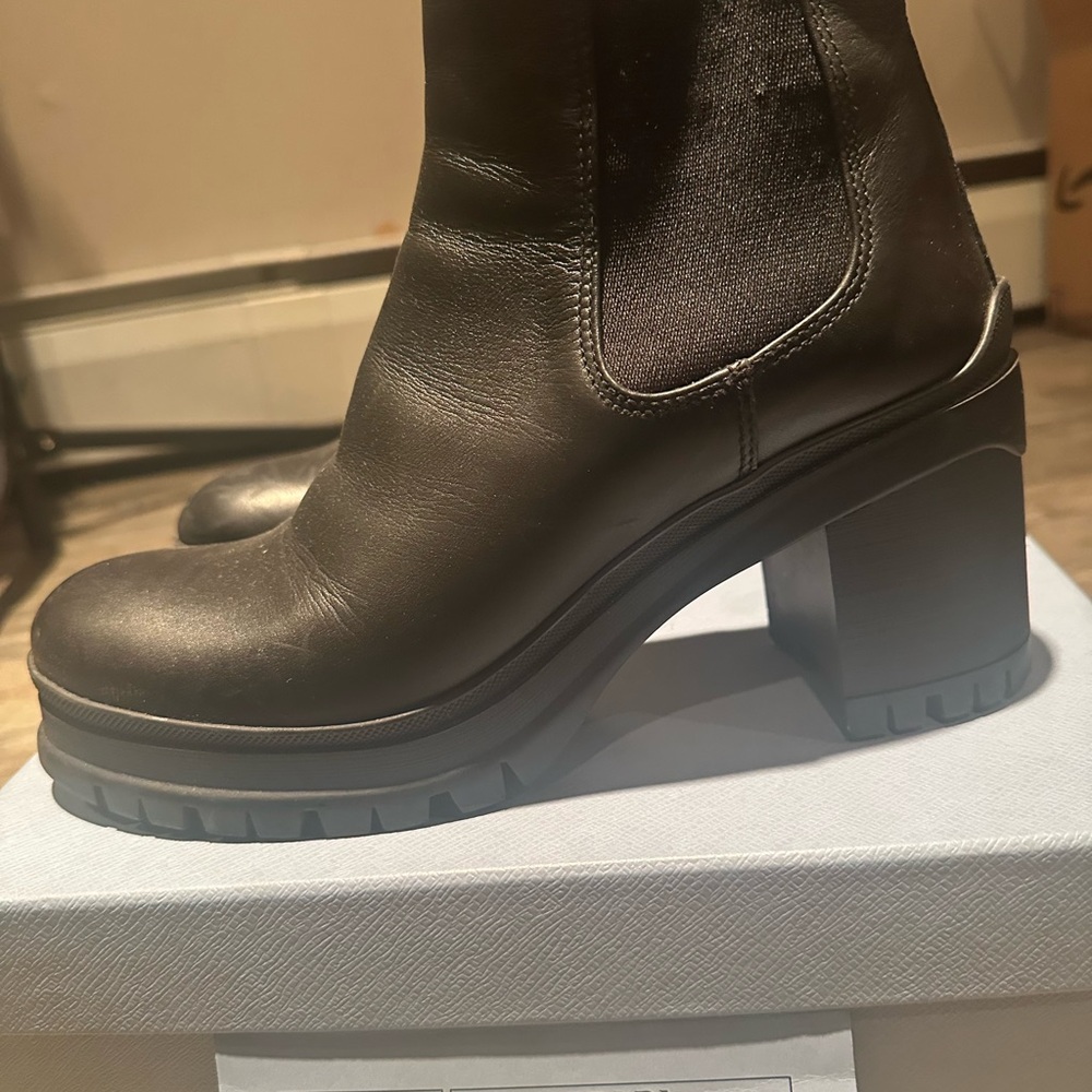 Prada Black Leather Heeled Boots